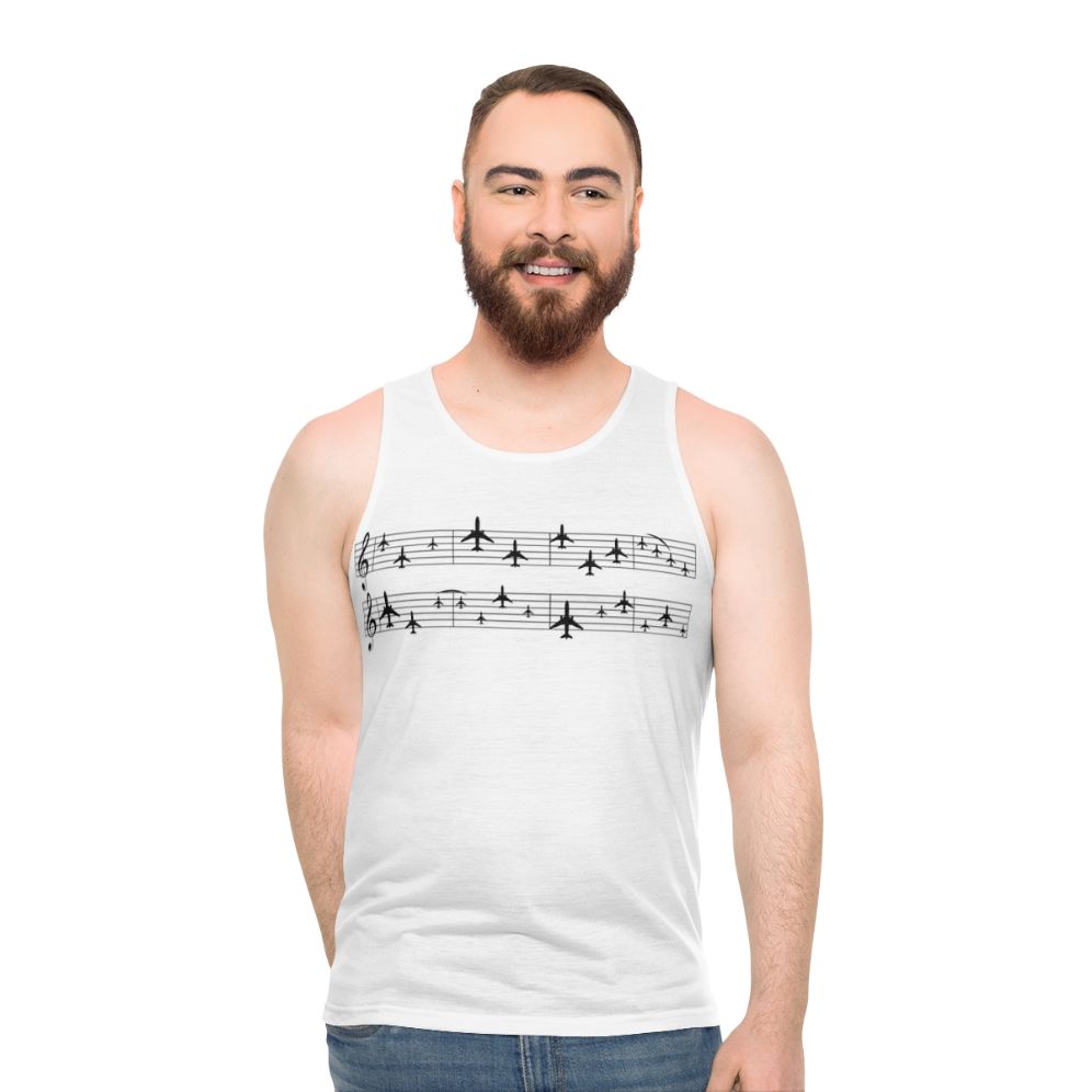 Unisex music staff with airplanes tank top - men