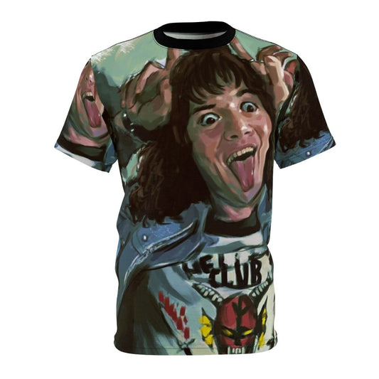 Portrait art t-shirt featuring Eddie Munson from the Netflix series Stranger Things