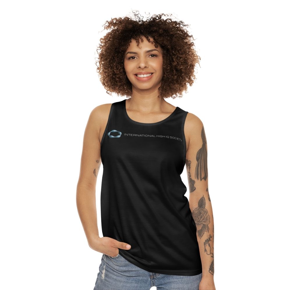 International High IQ Society logo on black unisex tank top - women