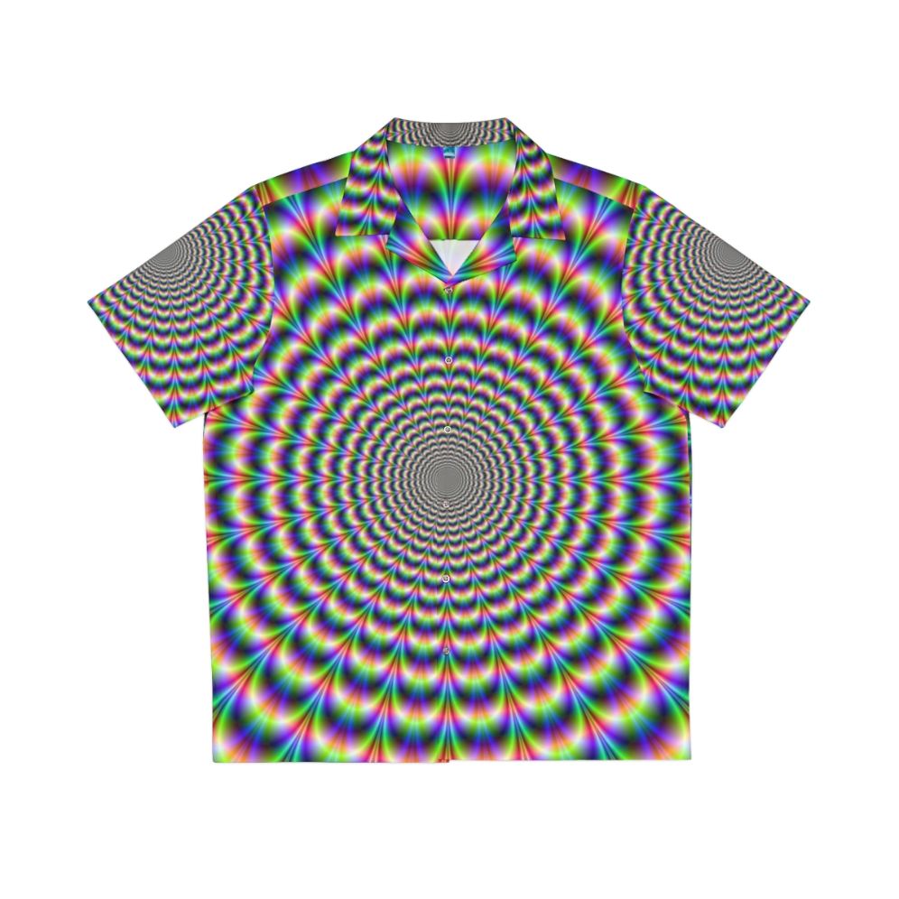 Psychedelic Hawaiian shirt with vibrant optical illusion design