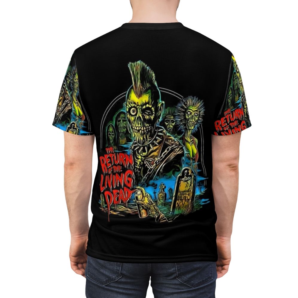 Retro-style t-shirt with Return of the Living Dead Tarman poster art design - men back