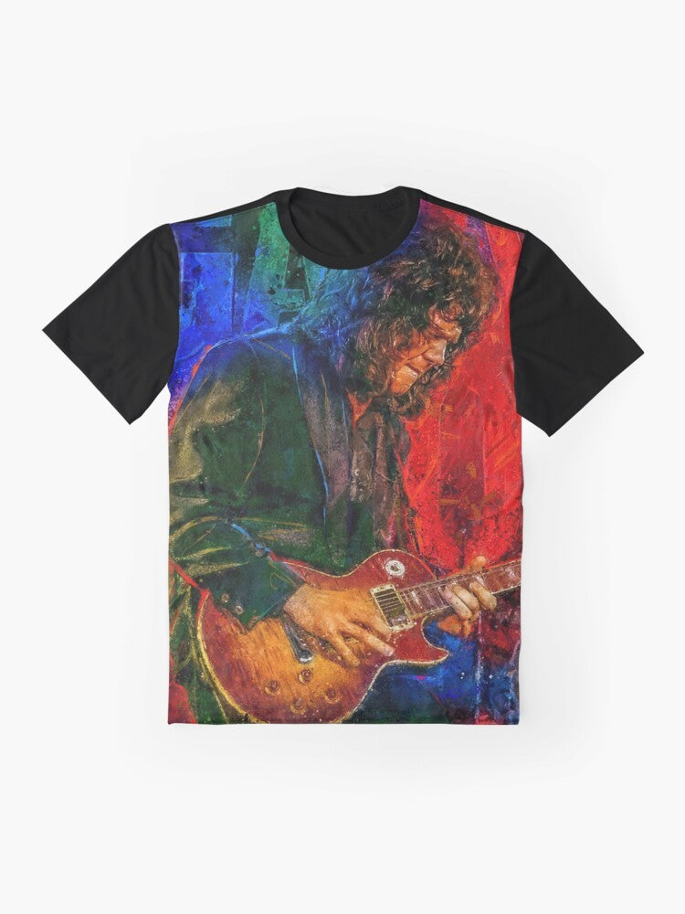 Gary Moore music legend tribute art graphic design on t-shirt - Flat lay