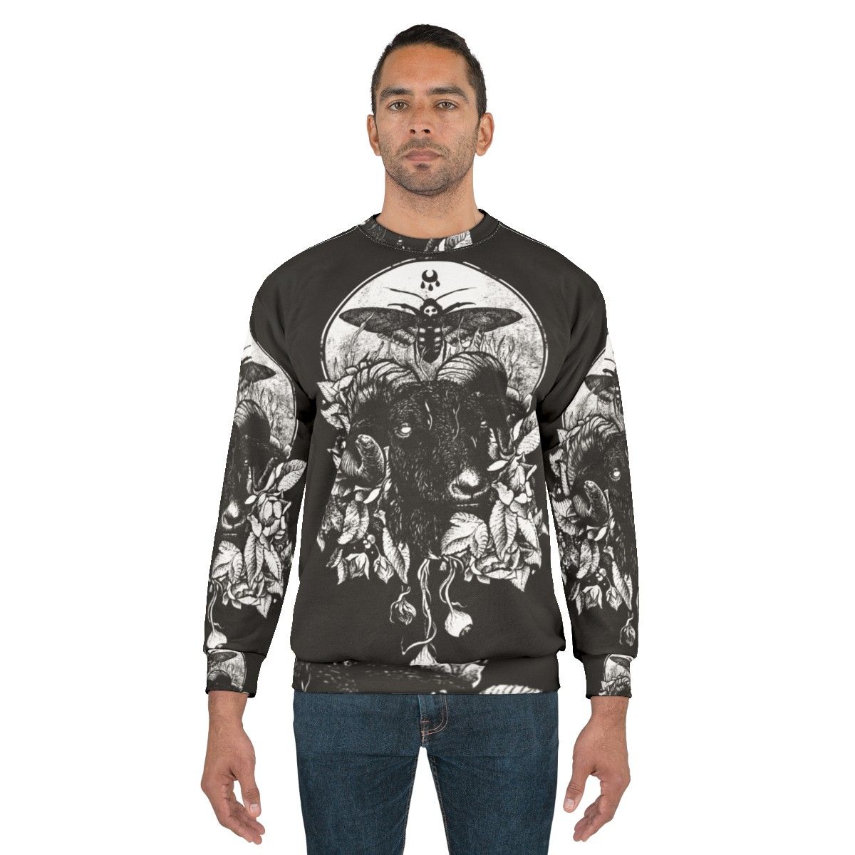 Gothic occult sweatshirt with dark nature and death metal inspired design - men