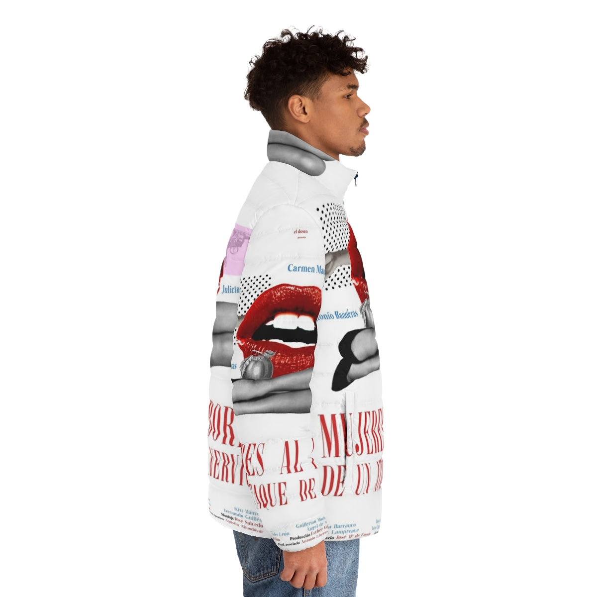 Women on the Verge of a Nervous Breakdown puffer jacket featuring iconic movie imagery - men side right