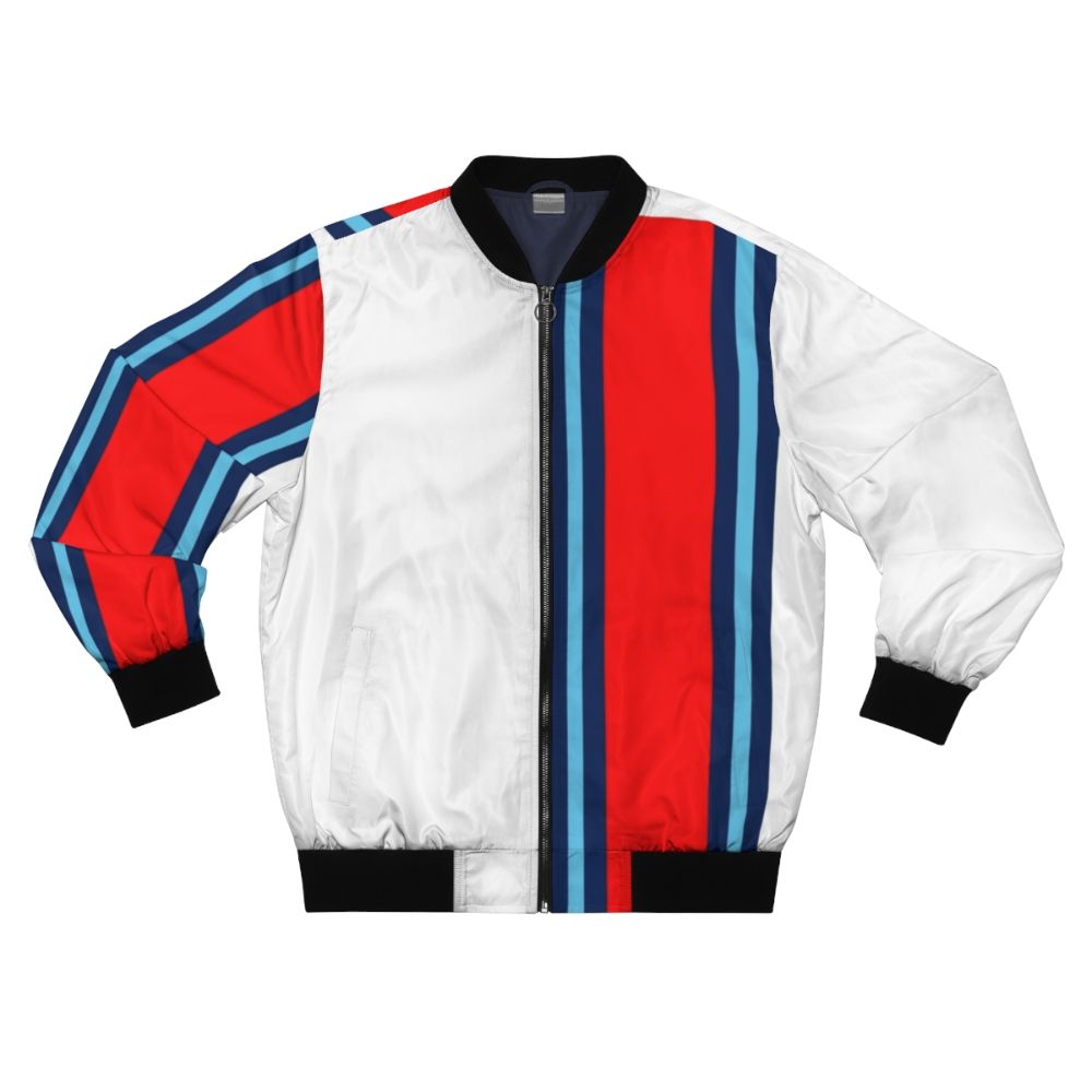 Classic Martini Stripe Bomber Jacket with Minimalist Motorsport Design