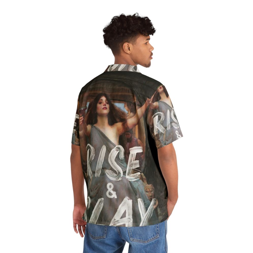 "Rise and Slay" motivational Hawaiian shirt for women - People Back