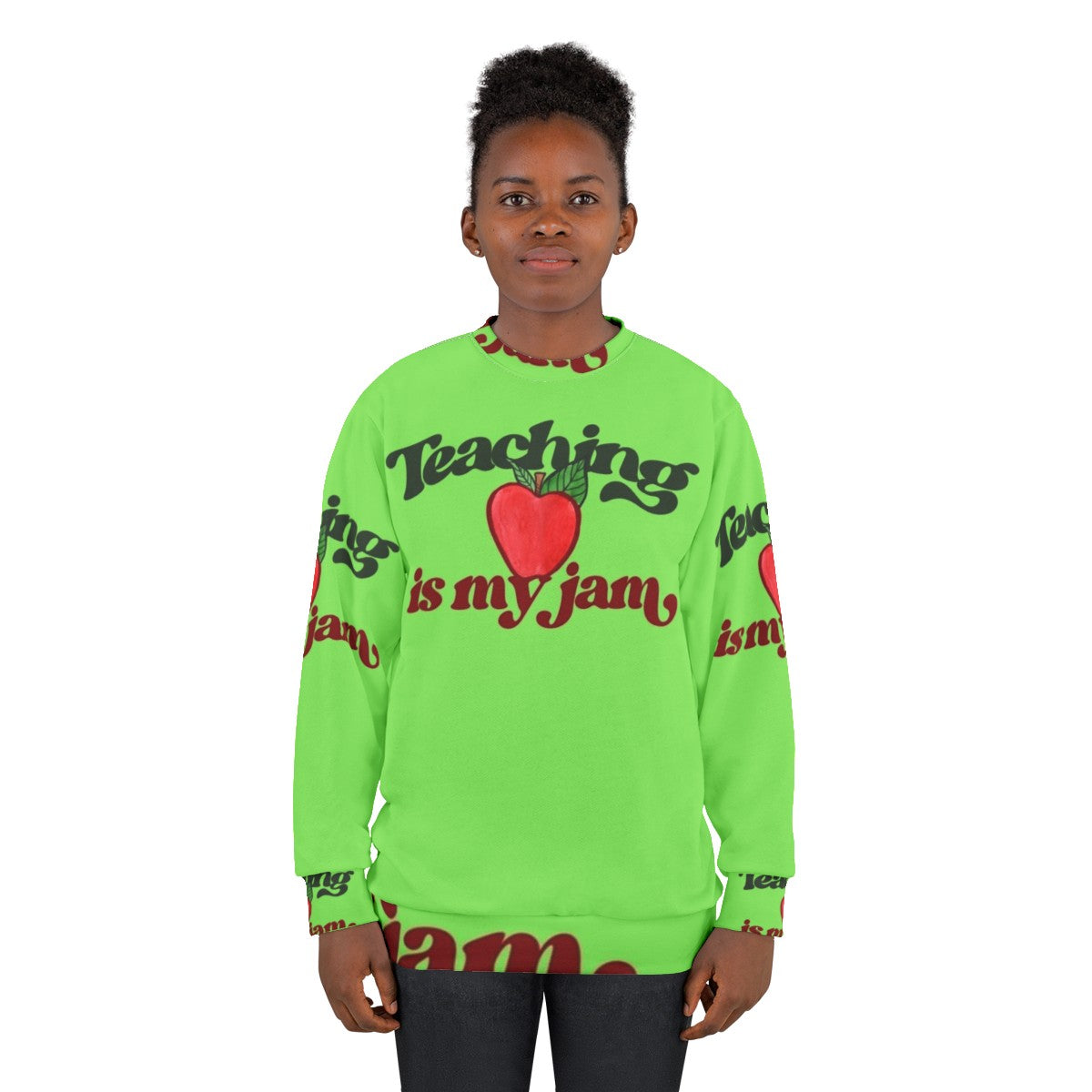 "Teaching Is My Jam" Sweatshirt with Red Apple Graphic - women