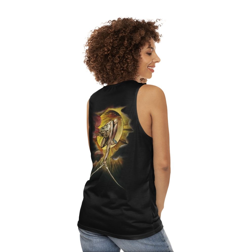 Unisex tank top featuring the mystical artwork "The Ancient of Days" by William Blake - women back