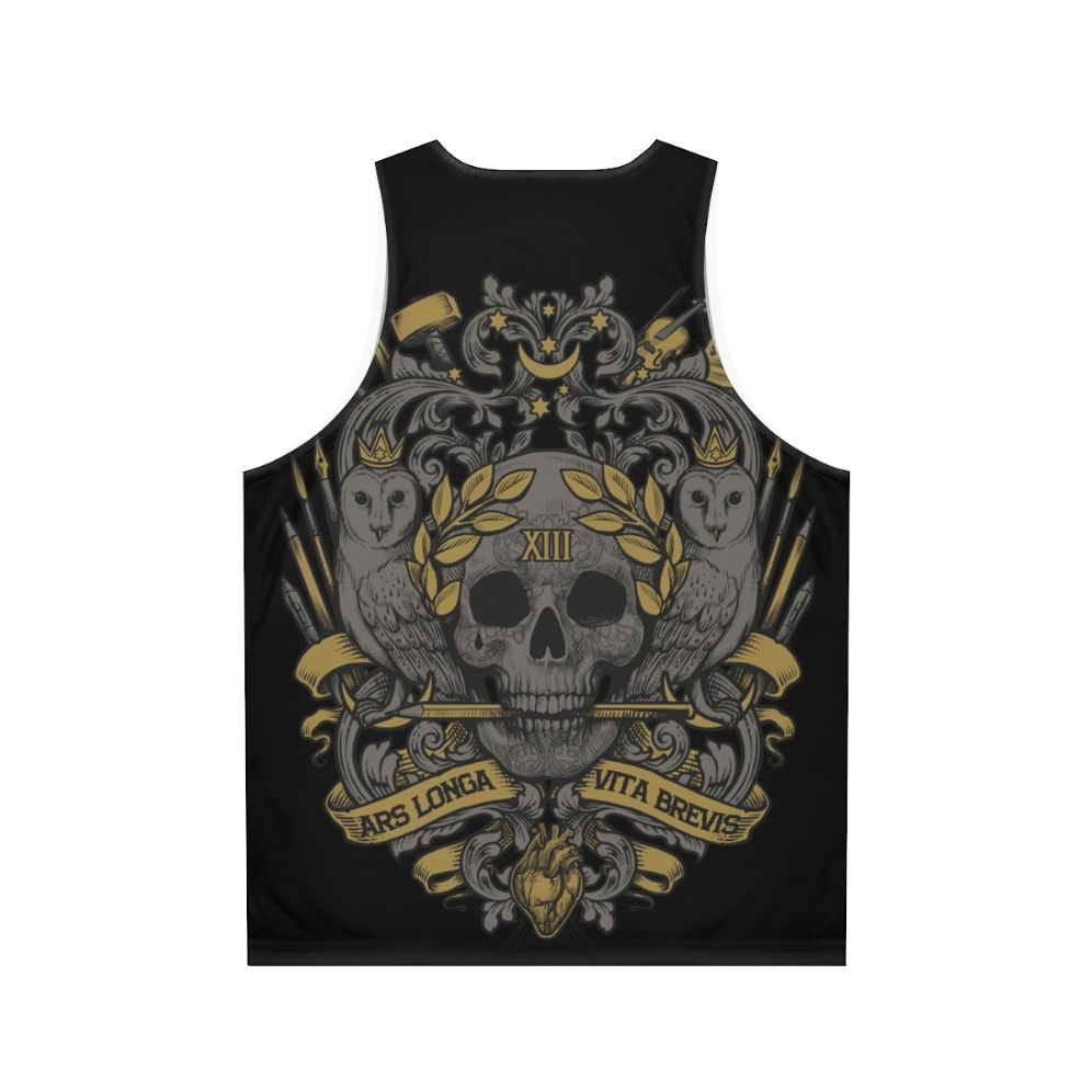 Ars Longa Vita Brevis unisex tank top with skull and heraldic design - Back