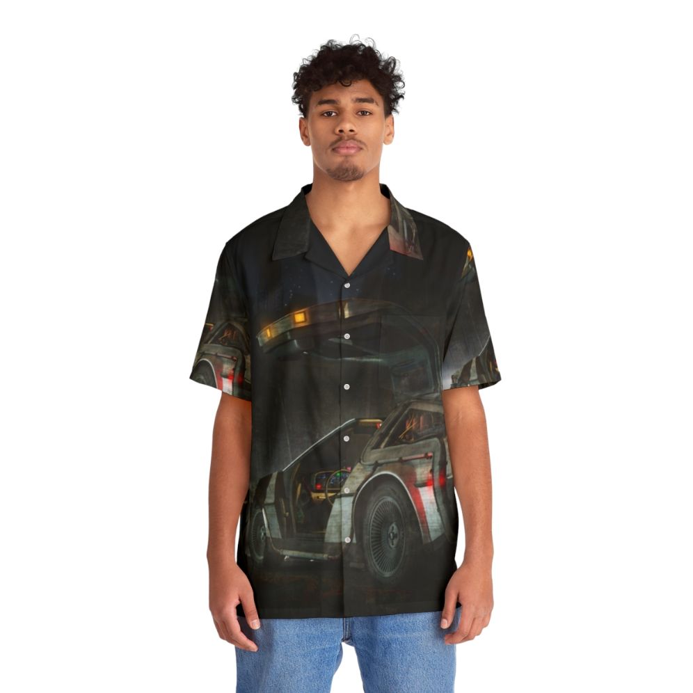 Vintage Hawaiian Shirt with 'Lost' Design, Ideal for Back to the Future Fans - People Front