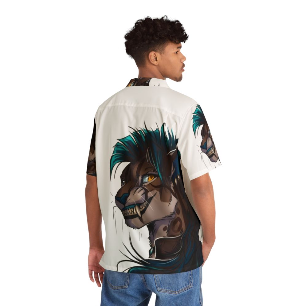 Vibrant Caracal Hawaiian Shirt with Cat Print Design - People Back