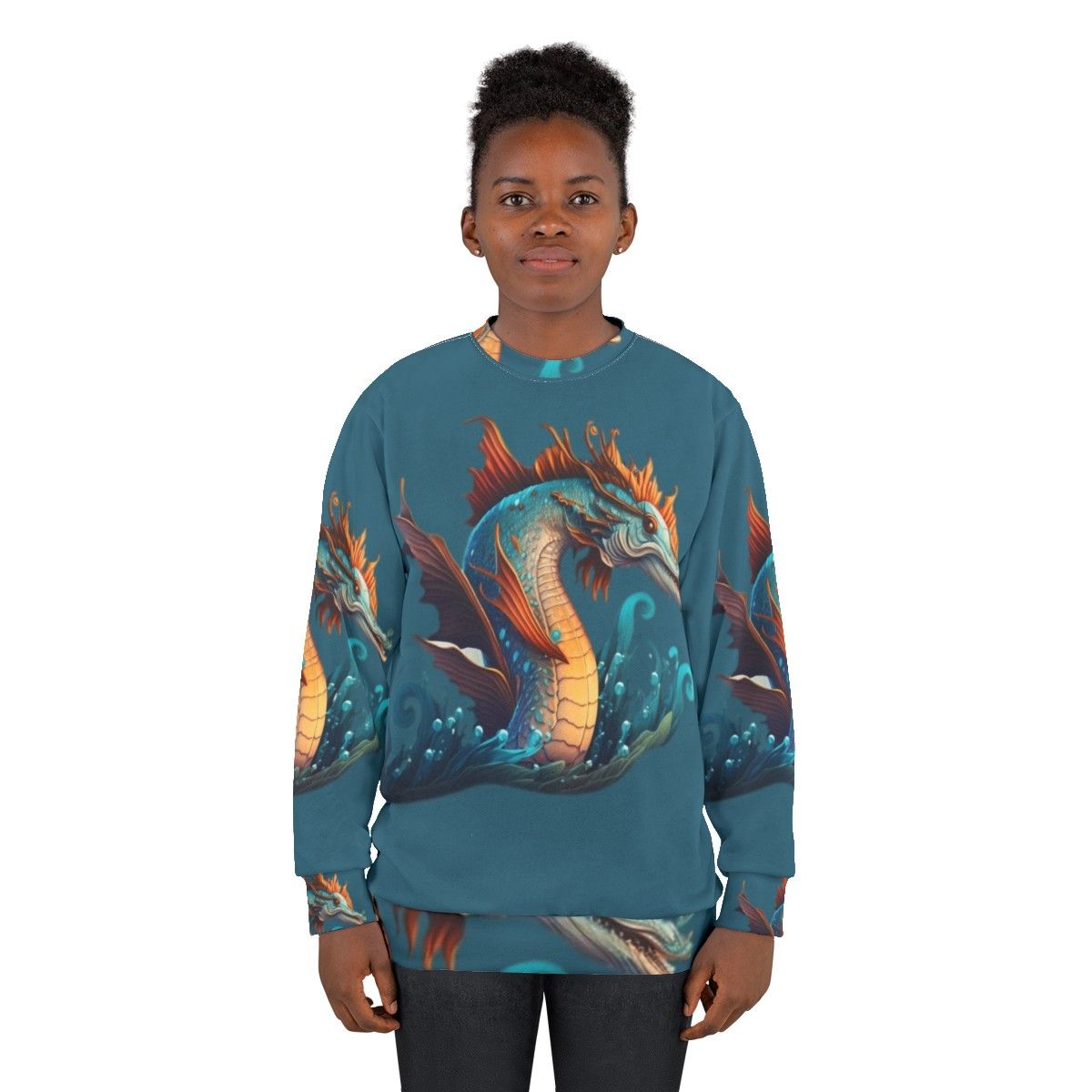 Mythical sea creature sweatshirt with fantasy animals and legendary beasts - women