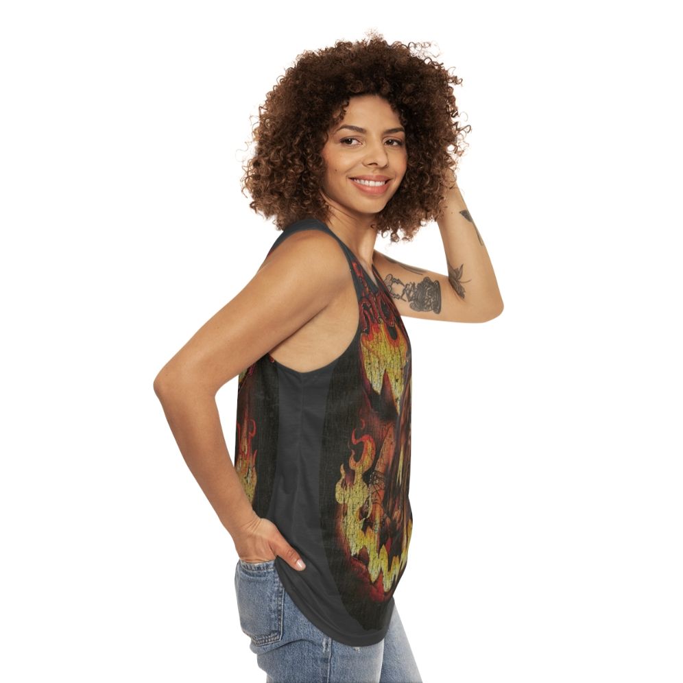 Heavy metal tank top with horror movie and 80s design - women side