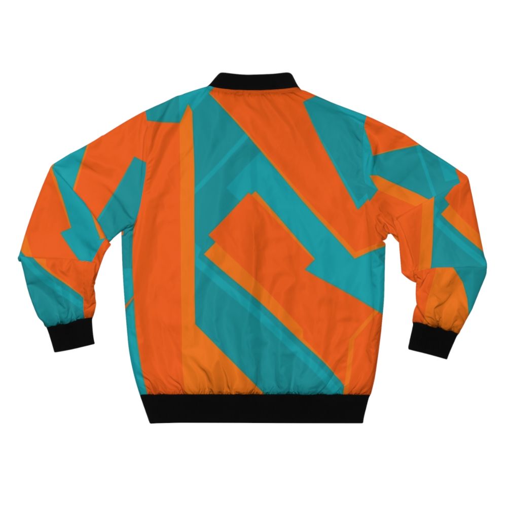 Teal and orange geometric abstract art bomber jacket - Back