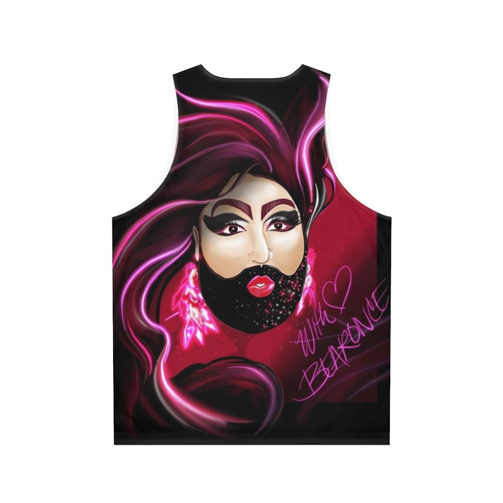 Bearonce unisex tank top featuring bearded lady, drag queen, and gay bear fan art - Back