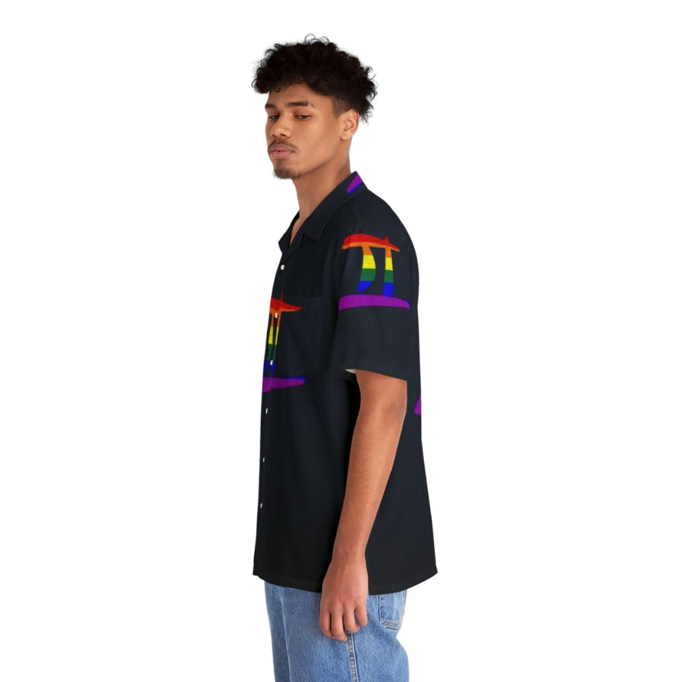 Colorful LGBT gay pride flag Gemini zodiac sign Hawaiian shirt - People Left