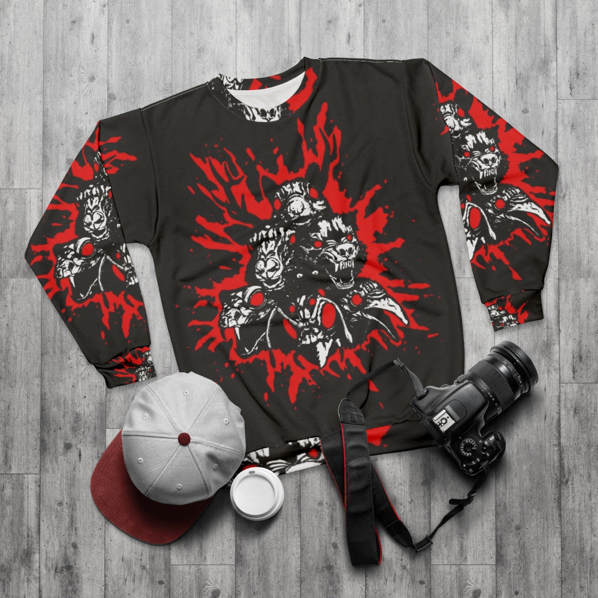 Inscryption Blood Totems Horror Sweatshirt - flat lay