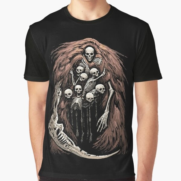 Gravelord skeleton graphic on dark t-shirt