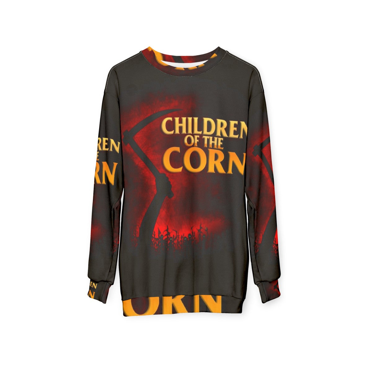 "Children of the Corn" horror movie themed sweatshirt - hanging