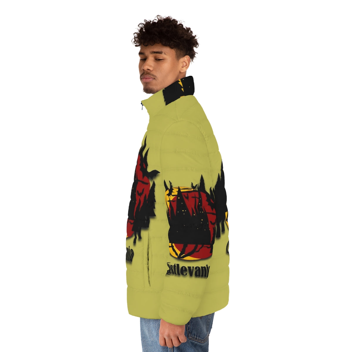 Castlevania Puffer Jacket with Anime Inspired Design - men side left