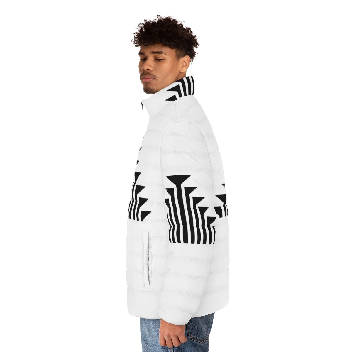 Klamath Tribes Design Black Puffer Jacket with Native American Tribal Flair - men side left