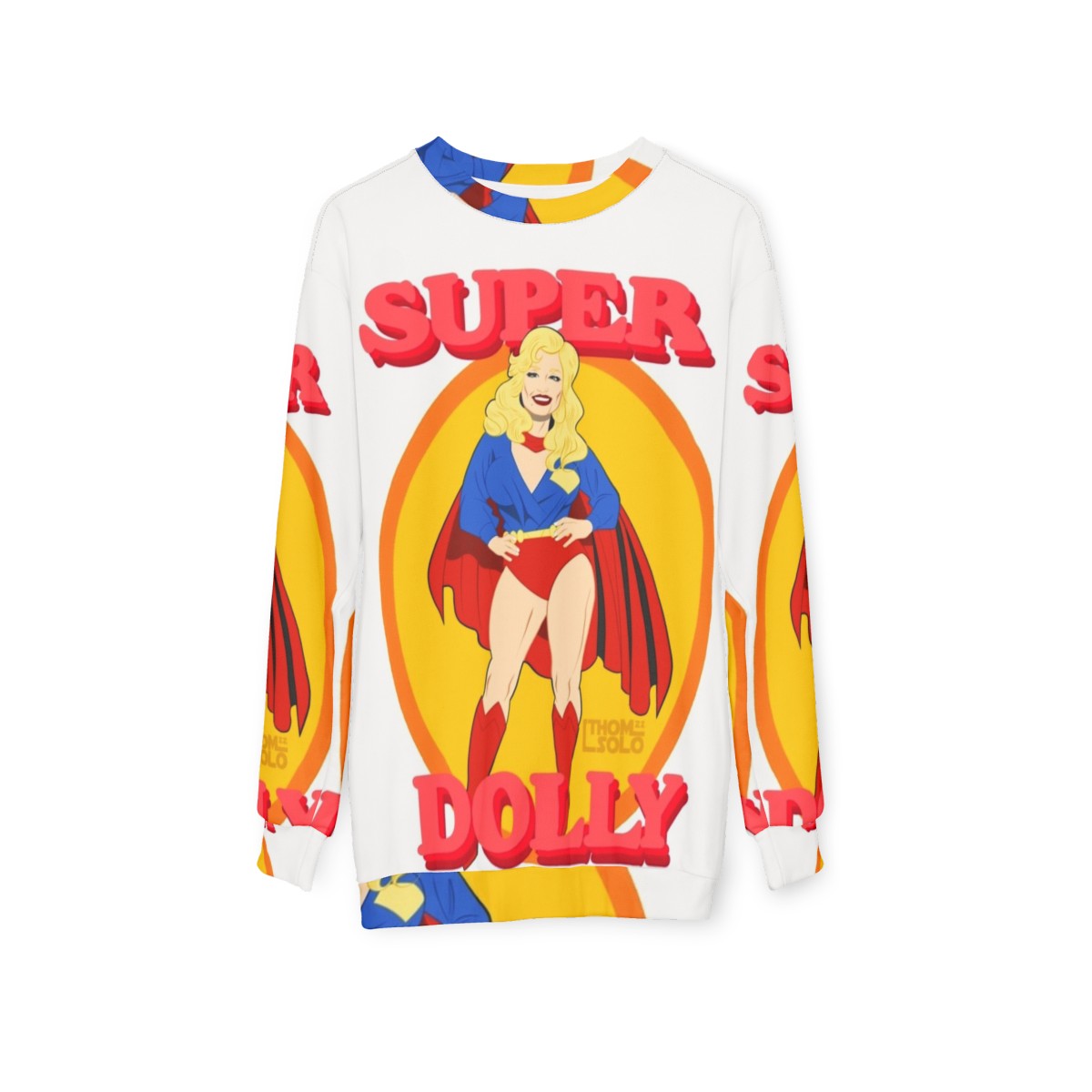 Dolly Parton inspired superhero sweatshirt - hanging