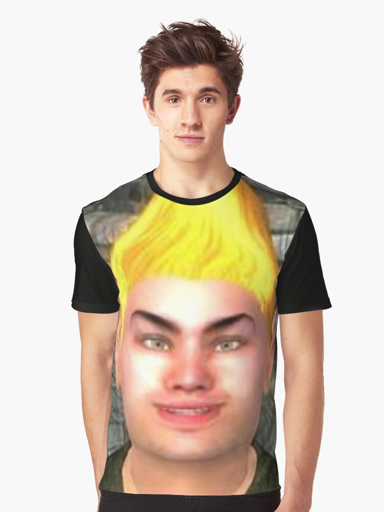 "Adoring Fan" graphic t-shirt featuring the iconic Oblivion meme character - Men