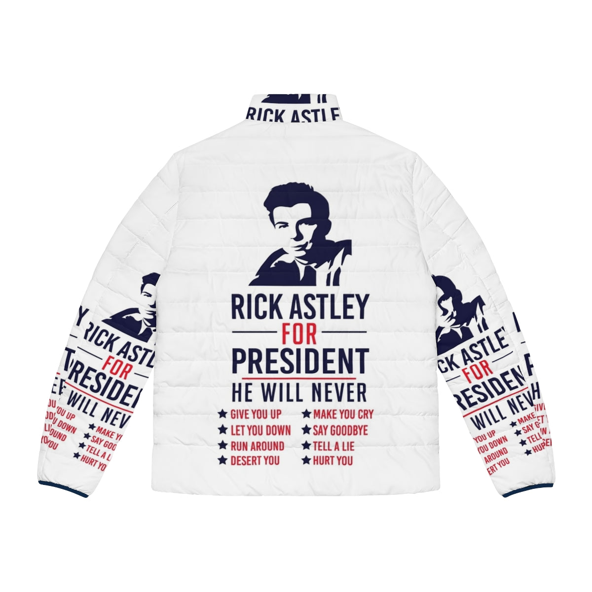 Rick Astley Puffer Jacket with political campaign design - Back