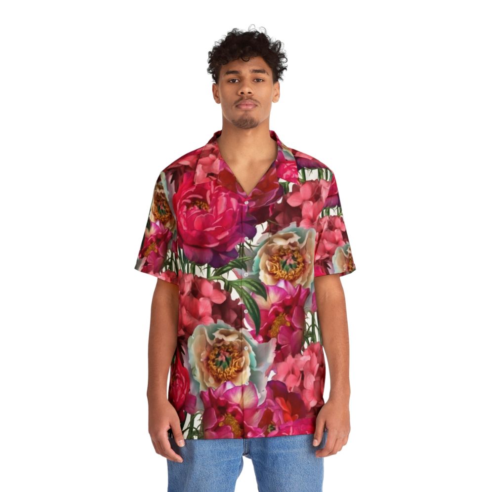 vibrant flower garden hawaiian shirt tropical floral design - People Front