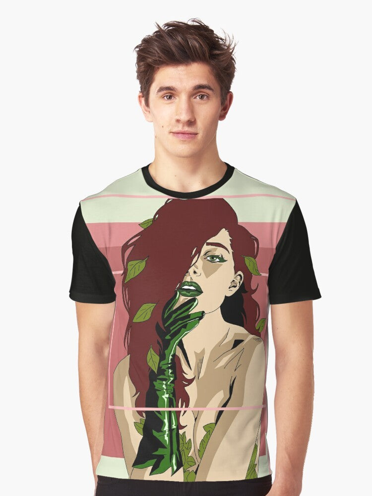 A graphic t-shirt featuring a botanical design of poisonous leaves and plants, with a feminist and eco-friendly message. - Men