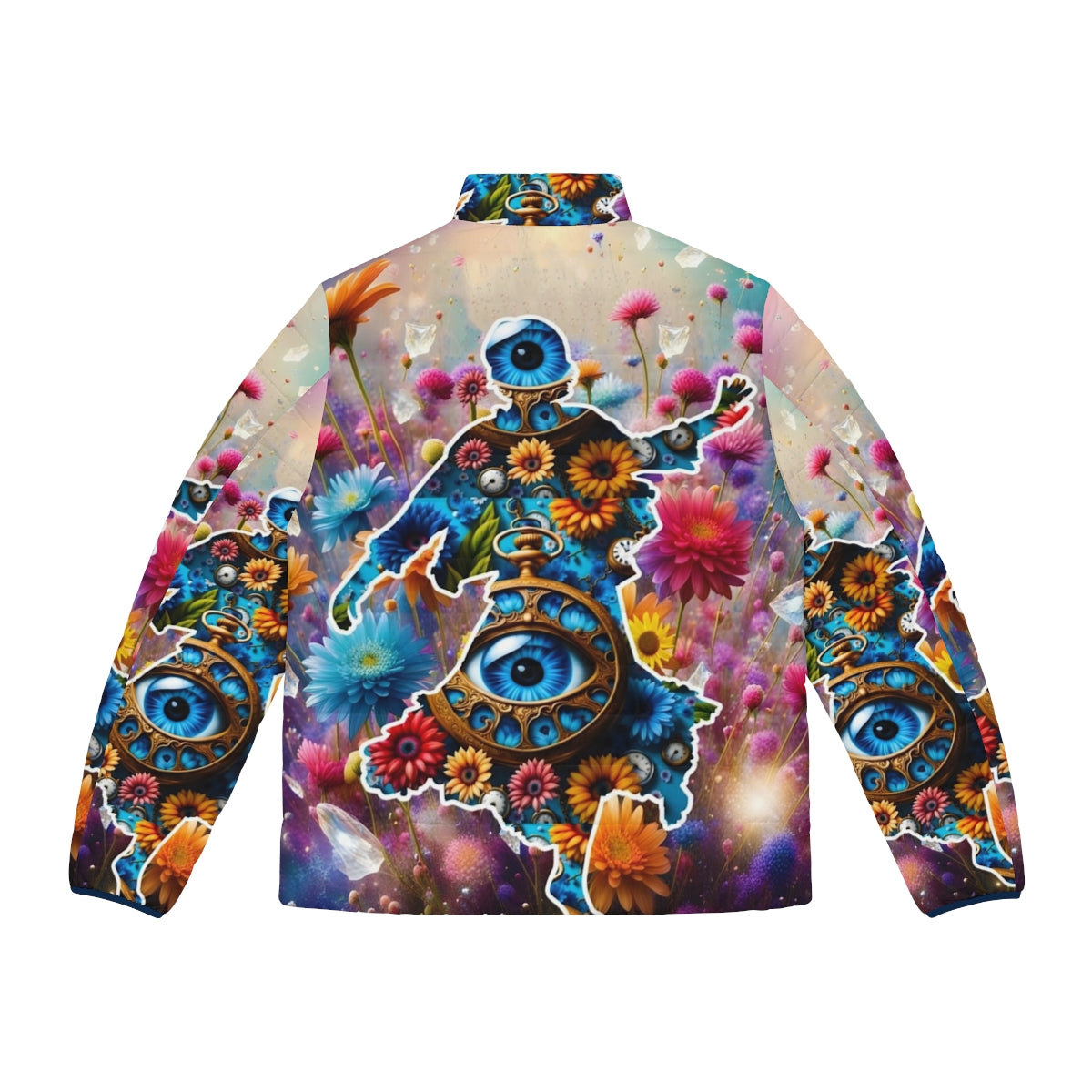 Flowerful Marsha P. Johnson inspired puffer jacket with flower power design - Back