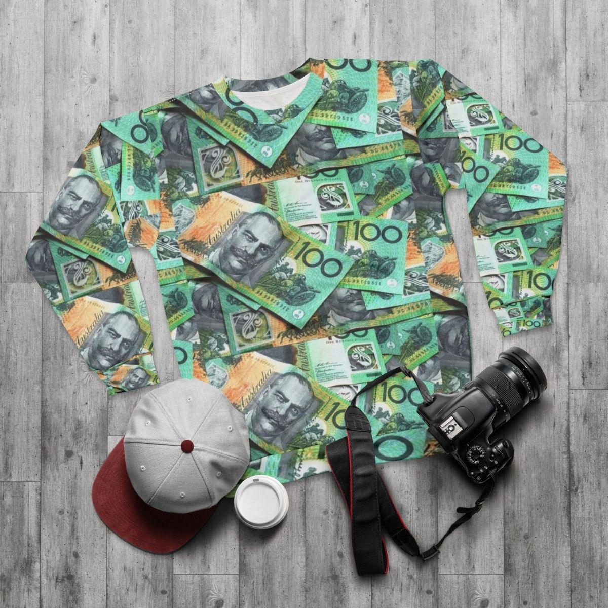 Australian 100 Dollar Notes Sweatshirt - flat lay