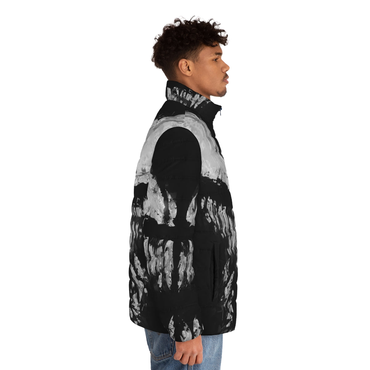 Puffer jacket featuring a poisonous symbiote and snake design - men side right