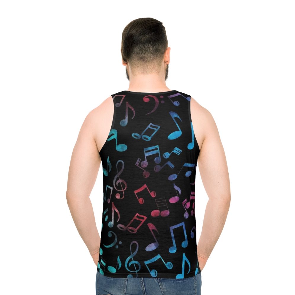 Colorful music notes watercolor pattern unisex tank top - men back