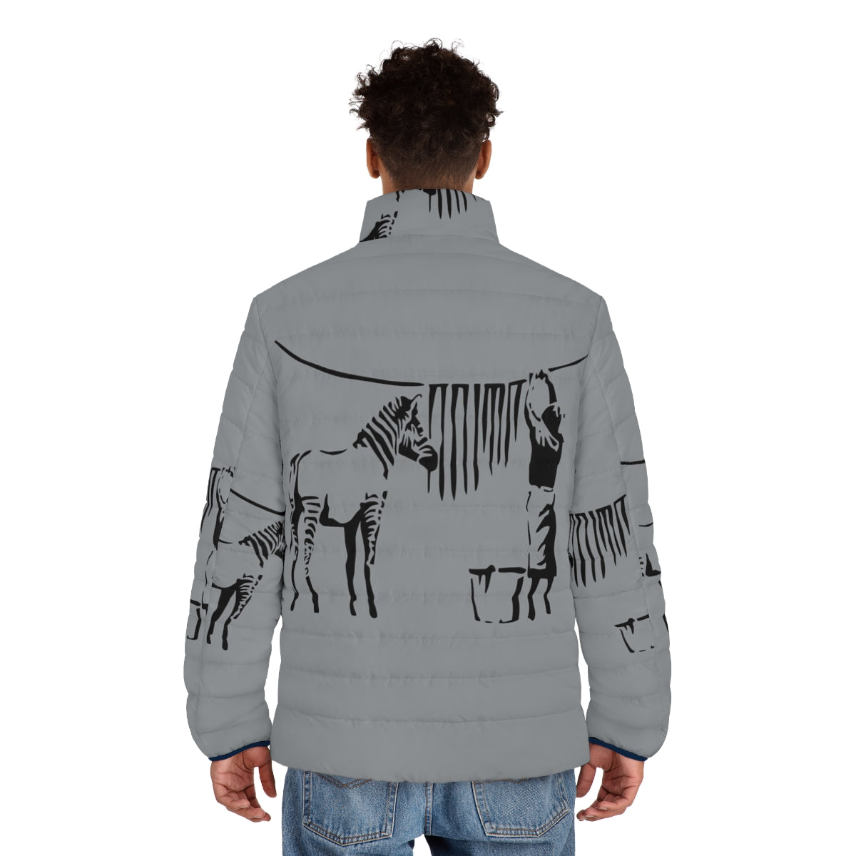 Banksy Zebra Print Puffer Jacket - Stylish Urban Art Outerwear - men back