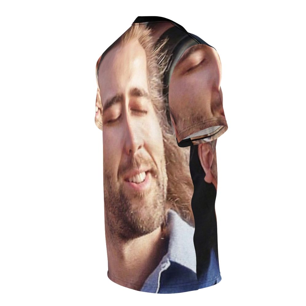 Stylized portrait graphic of famous actor Nicolas Cage on a t-shirt - men right