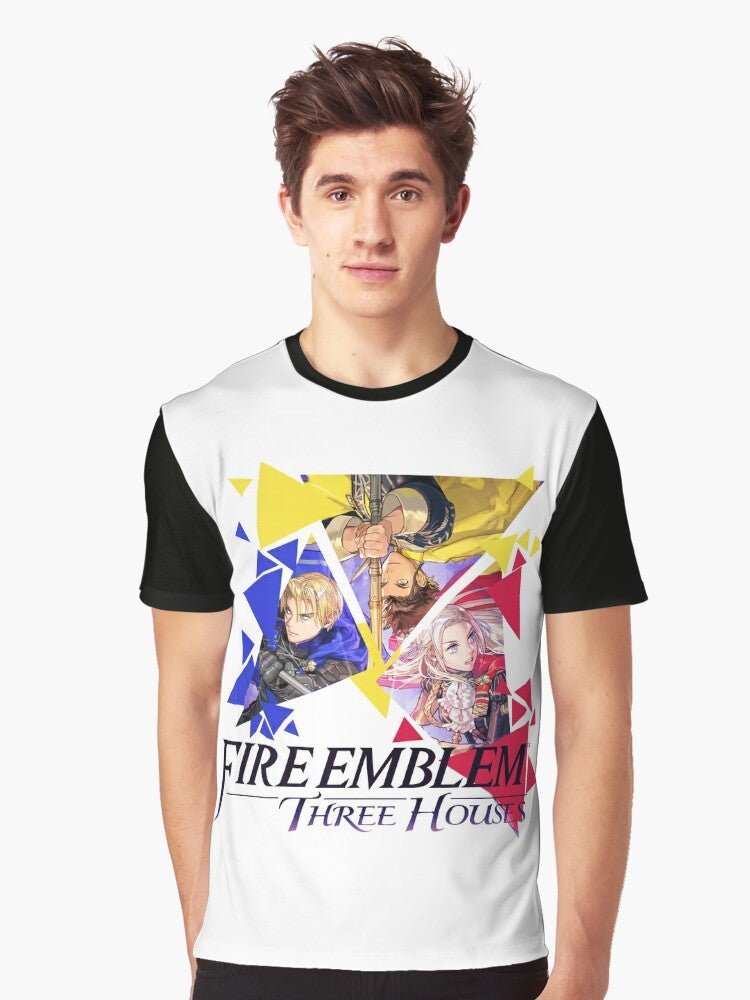 Fire Emblem Three Houses T-Shirt featuring Edelgard, Dimitri, and Claude from the popular video game. - Men