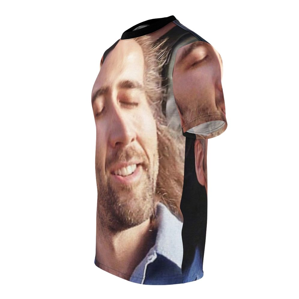 Stylized portrait graphic of famous actor Nicolas Cage on a t-shirt - men left