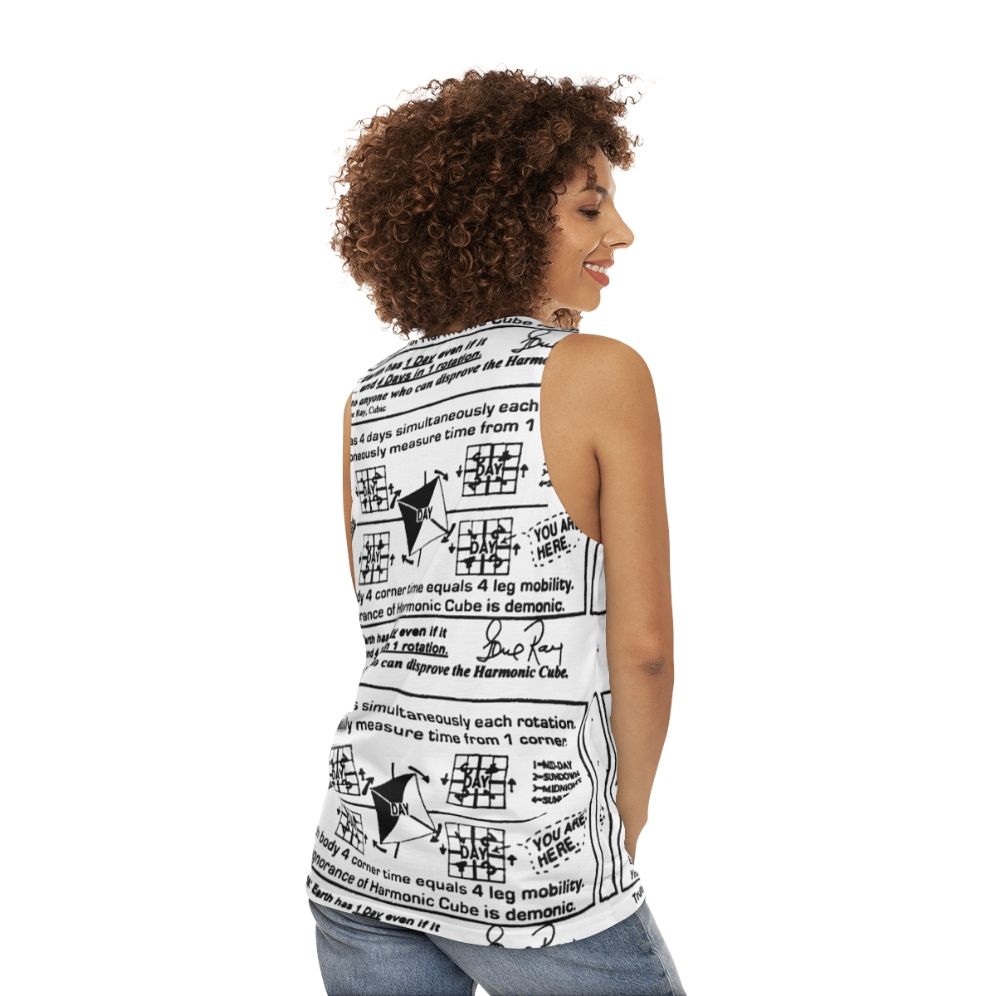 Unisex tank top featuring the 'Time Cube' optical illusion and philosophy meme - women back