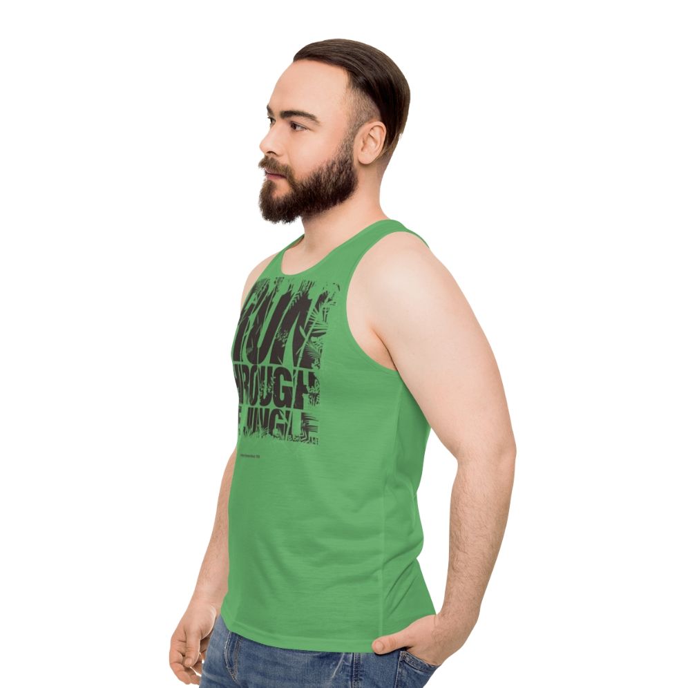 Unisex tank top with "Run Through The Jungle" graphic - men side