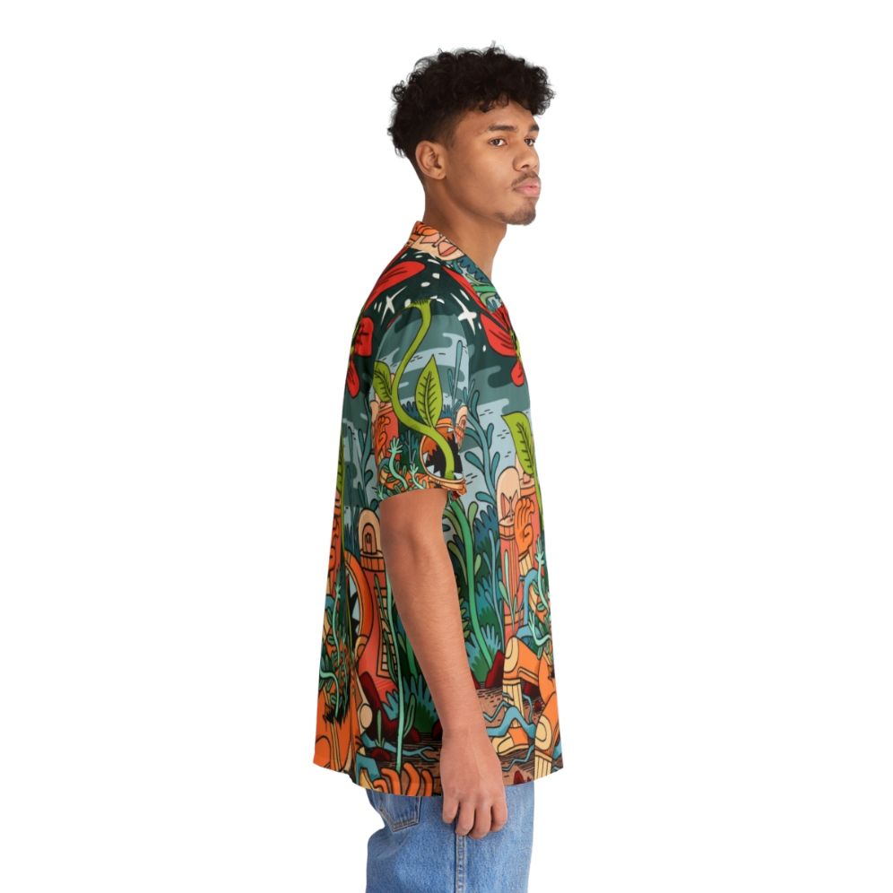 New Growth Hawaiian Shirt featuring a cosmic, space-themed design with botanical elements - People Pight