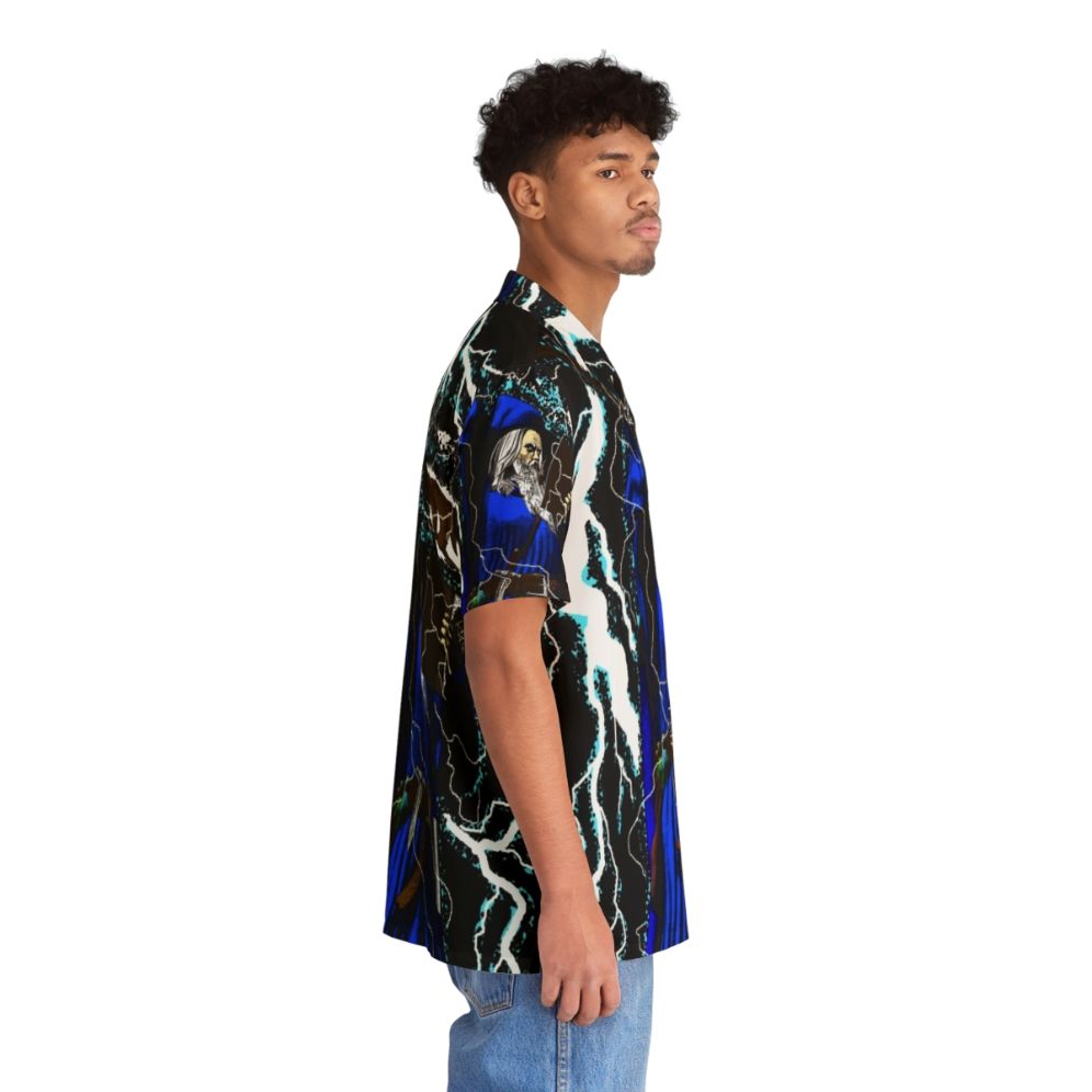 Magical wizard blue hawaiian shirt with fantasy and pop culture elements - People Pight