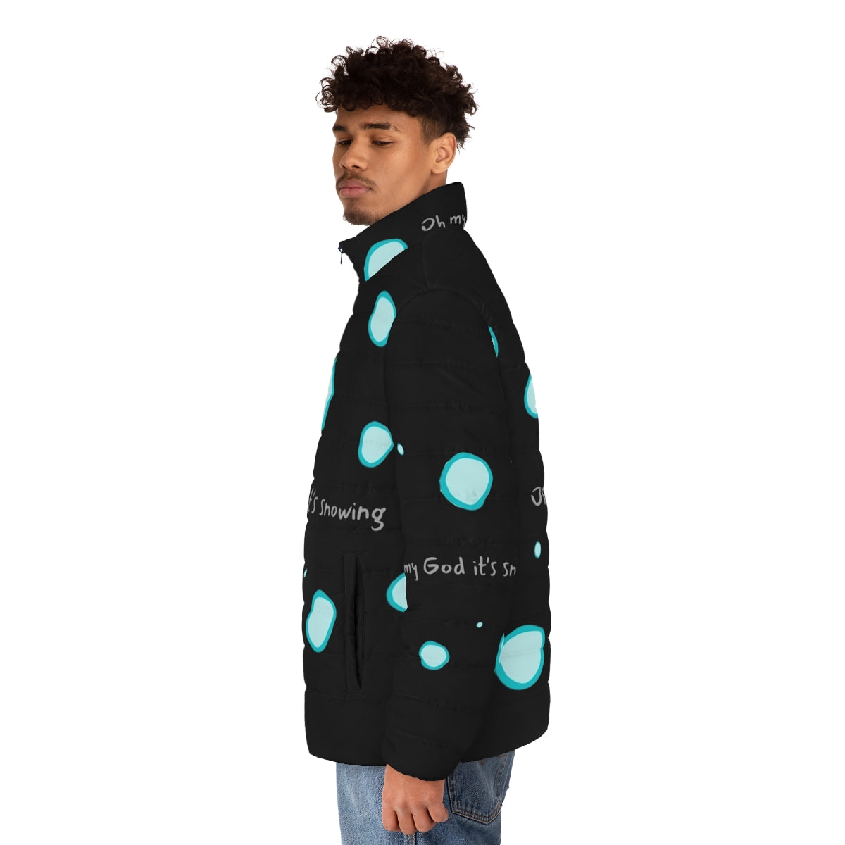 Heartstopper-inspired puffer jacket with leaves design - men side left