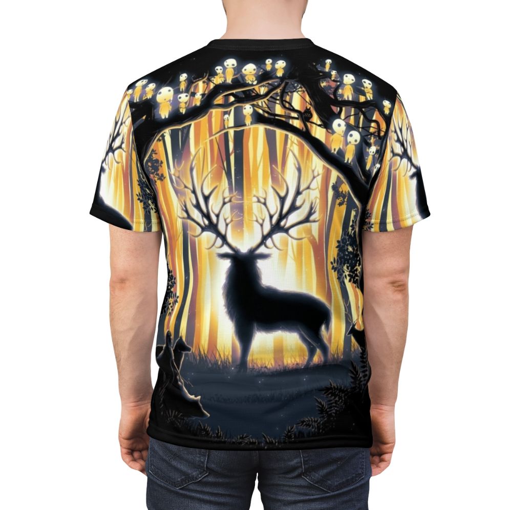 Minimalist design of a deer spirit silhouette in a forest setting - men back