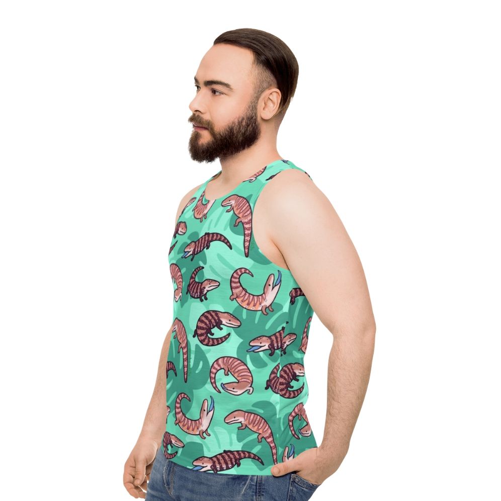 Blue tongue skink cartoon design on unisex tank top - men side