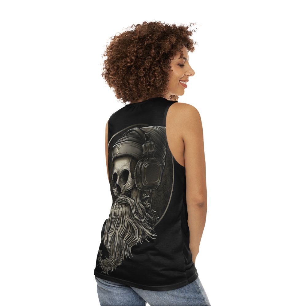 Vintage Viking Skull Beard Headphone Unisex Tank Top - women back