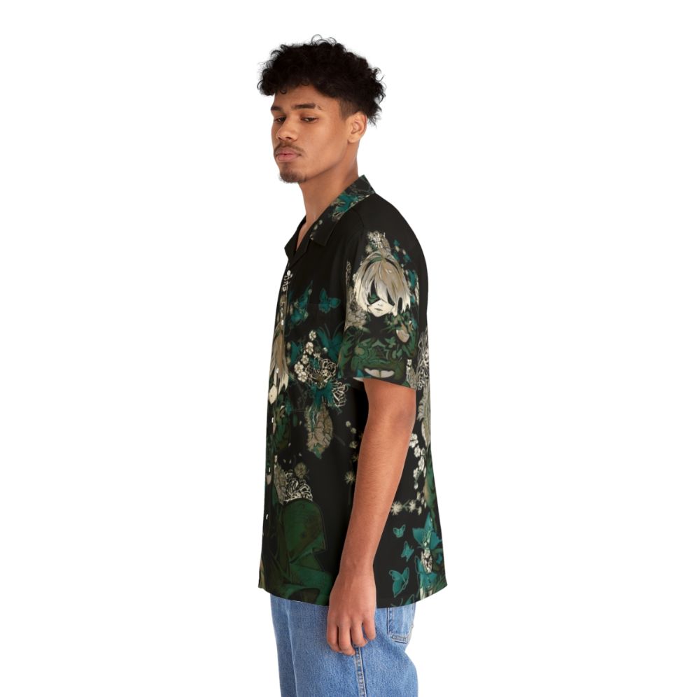 Butterflies and Garden Hawaiian Shirt with Anime Inspired Floral Print - People Left