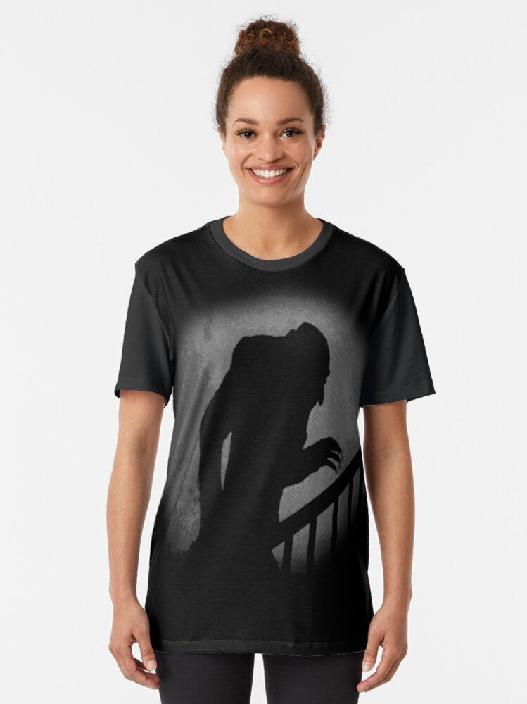 Spooky Nosferatu vampire silhouette graphic on a t-shirt - Women