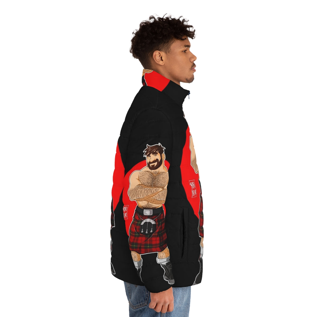 A cozy puffer jacket featuring a bear pride design, perfect for the gay bear lifestyle. - men side right