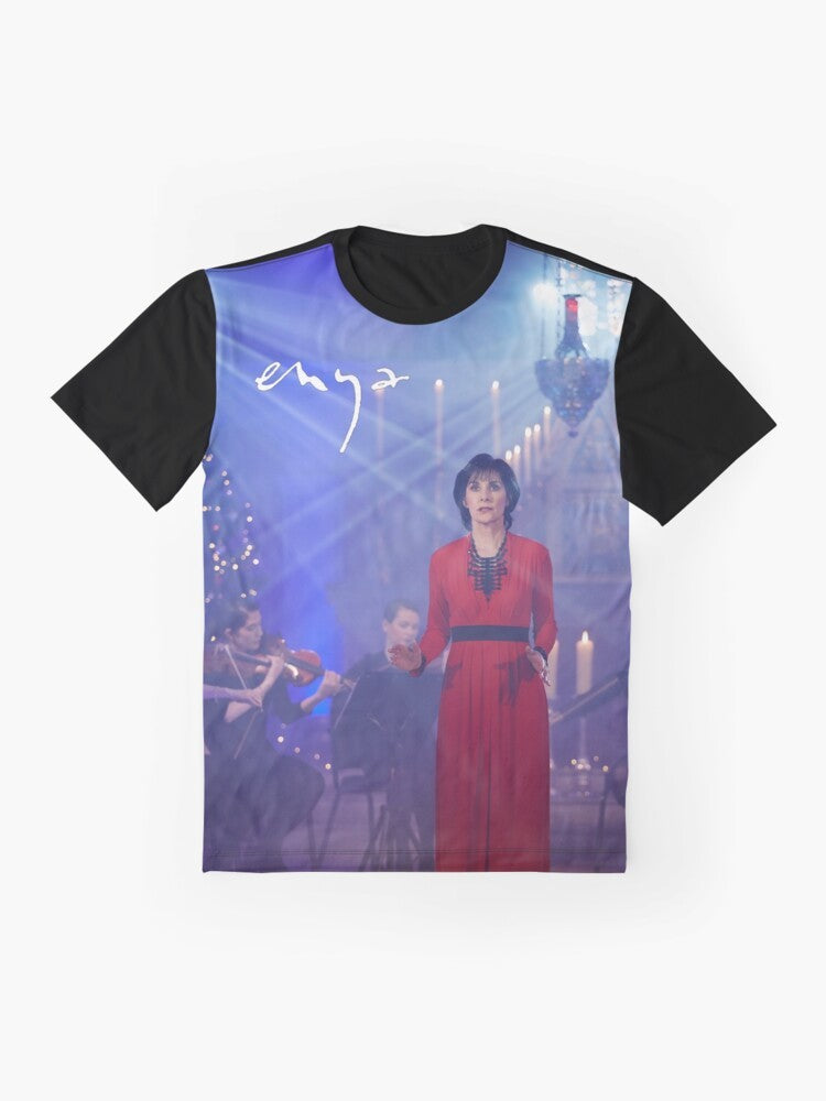 Enya Christmas Graphic T-Shirt with festive holiday design - Flat lay